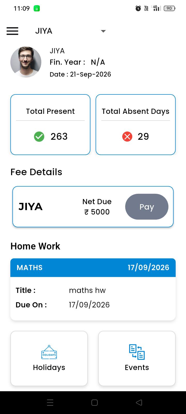 SchoolNX student and parent mobile dashboard