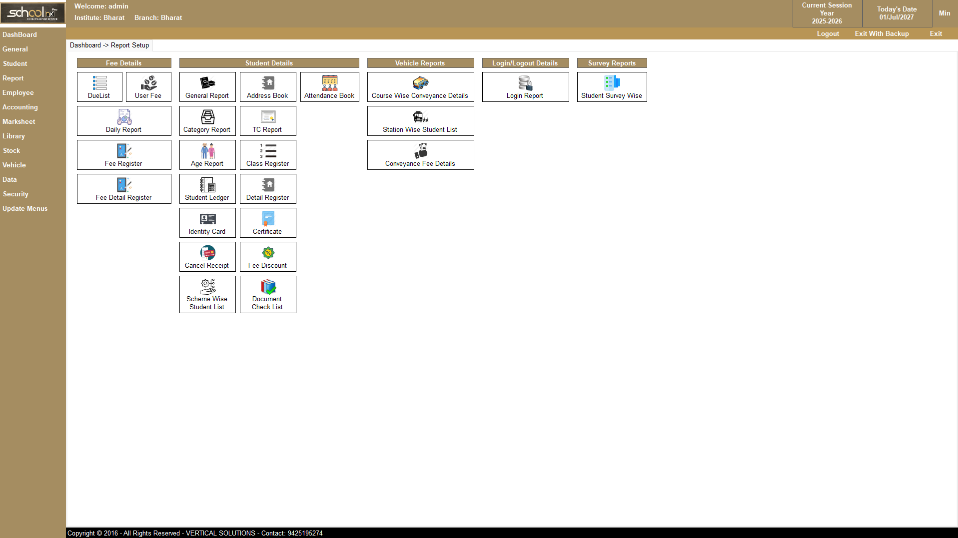 SchoolNX Pro reports dashboard