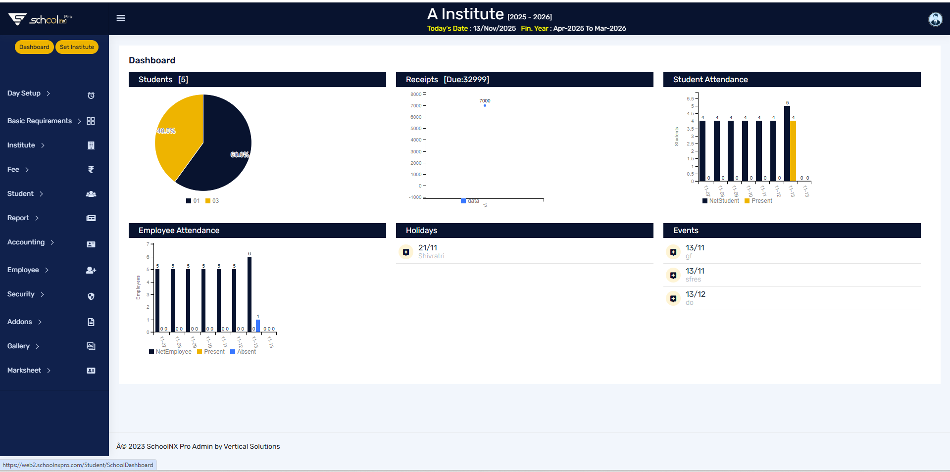 SchoolNX Pro Website dashboard