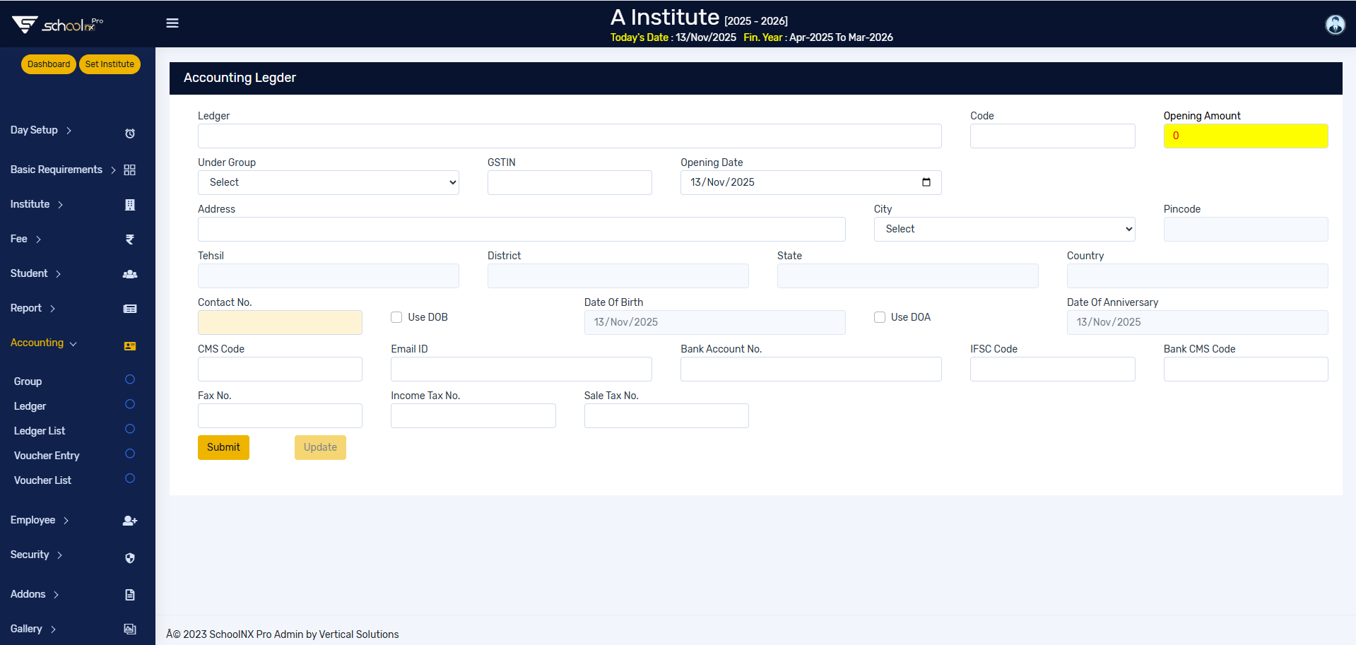 SchoolNX Pro Website accounting ledger