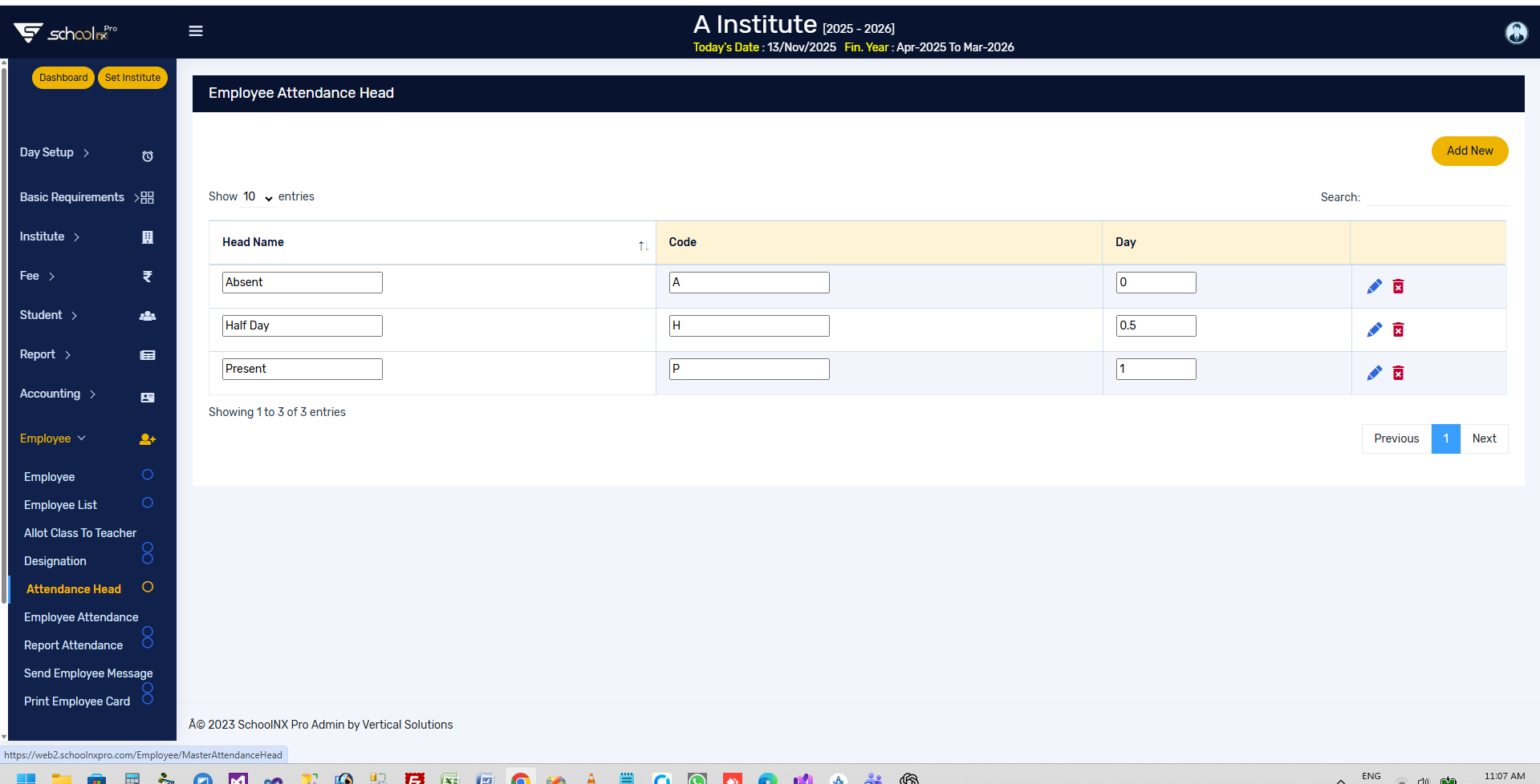 SchoolNX Pro Website employee attendance setup